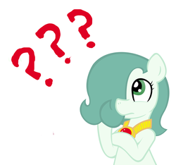 Size: 1500x1406 | Tagged: safe, artist:ficficponyfic, edit, oc, oc only, oc:emerald jewel, earth pony, pony, colt quest, amulet, child, color, colored, colt, cyoa, femboy, foal, hair over one eye, long description, male, question mark, simple background, solo, story included, thinking, vector, white background