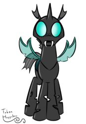 Size: 1500x2160 | Tagged: safe, artist:fakskis, thorax, changeling, g4, the times they are a changeling, blushing, fangs, front, male, solo