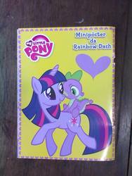 Size: 720x960 | Tagged: safe, spike, twilight sparkle, g4, official, heart, irl, magazine, merchandise, photo, portuguese, poster, translated in the description, you had one job