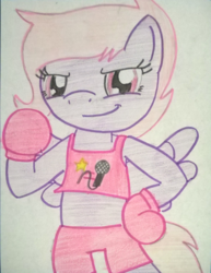 Size: 768x994 | Tagged: safe, artist:toyminator900, oc, oc only, oc:melody notes, pony, bipedal, boxing gloves, solo, traditional art