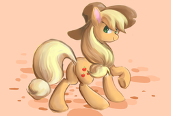 Size: 3496x2362 | Tagged: safe, artist:wolvierland, applejack, earth pony, pony, g4, applebutt, applejack's hat, butt, cowboy hat, dock, female, hat, high res, looking at you, looking back, looking back at you, plot, raised hoof, smiling, smiling at you, solo, underhoof