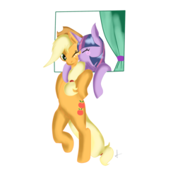 Size: 1327x1356 | Tagged: safe, artist:arnachy, applejack, twilight sparkle, pony, g4, blushing, female, lesbian, licking, mare, ship:twijack, shipping, tongue out