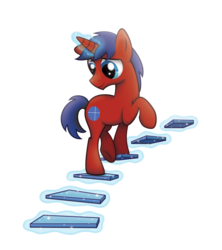 Size: 1024x1152 | Tagged: safe, artist:chasm03, oc, oc only, oc:river road, pony, unicorn, cutie mark, magic, smiling, solo, steps