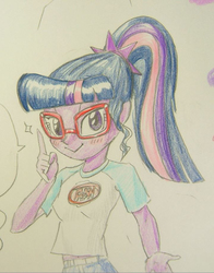 Size: 480x611 | Tagged: safe, artist:dadss_rootbeer, sci-twi, twilight sparkle, equestria girls, g4, my little pony equestria girls: legend of everfree, female, solo, traditional art
