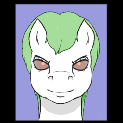 Size: 391x391 | Tagged: safe, artist:stoopedhooy, oc, oc only, alien, floran, ambiguous gender, bust, digital art, face, fanart, frown, green mane, looking at you, lowres, morph, plant, ponified, portrait, short hair, short mane, simple background, smiling, starbound, white coat