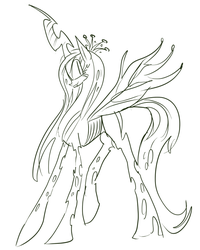 Size: 575x720 | Tagged: safe, artist:jowyb, queen chrysalis, changeling, changeling queen, g4, female, monochrome, sketch, solo