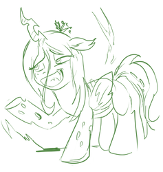 Size: 675x713 | Tagged: safe, artist:jowyb, queen chrysalis, changeling, changeling queen, nymph, g4, cute, cutealis, female, filly, filly queen chrysalis, foal, grin, monochrome, simple background, sketch, smiling, solo, white background, younger