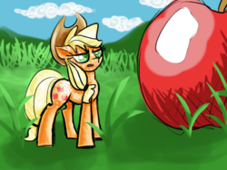 Size: 800x600 | Tagged: safe, artist:sallindaemon, applejack, g4, alternate design, appaloosa, apple, appletini, female, food, micro, solo