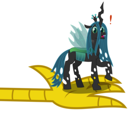 Size: 2525x2231 | Tagged: safe, artist:sketchmcreations, discord, queen chrysalis, g4, exclamation point, hand, high res, implied discord, in goliath's palm, inkscape, micro, open mouth, raised hoof, shrunk, simple background, transparent background, vector