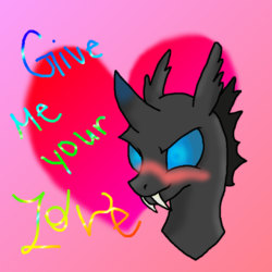 Size: 700x700 | Tagged: safe, artist:protocolpotato, changeling, blushing, heart, solo