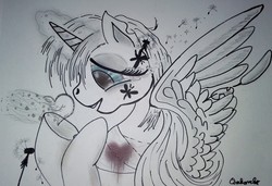 Size: 3149x2157 | Tagged: safe, artist:winterwoelfin, oc, oc only, blood, crying, heart, high res, sad, traditional art