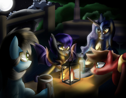 Size: 2400x1866 | Tagged: safe, artist:elmutanto, princess luna, oc, oc:tenebrosity, bat pony, pegasus, pony, g4, alcohol, female, male, mare, moon, night, stallion, vodka