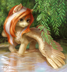 Size: 1900x2048 | Tagged: safe, artist:catmag, oc, oc only, pegasus, pony, fluffy, solo, spread wings, water