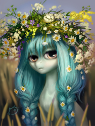 Size: 1536x2048 | Tagged: safe, artist:catmag, oc, oc only, oc:tessadi, pony, braid, floral head wreath, flower, flower in hair, solo