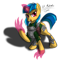 Size: 1280x1029 | Tagged: safe, artist:elmutanto, oc, oc only, oc:sparkplug, pony, unicorn, fallout equestria, fallout equestria: crimson tide, armor, female, hand, magic hands, mare, military uniform, pony hands