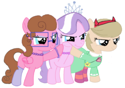 Size: 1111x781 | Tagged: safe, artist:thefanficfanpony, diamond tiara, oc, oc:crescendo hearts, oc:vital sparkle, g4, clothes, costume, star butterfly, star vs the forces of evil