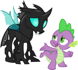 Size: 3329x3000 | Tagged: safe, artist:uponia, spike, thorax, changeling, g4, the times they are a changeling, .svg available, a changeling can change, duo, high res, open mouth, simple background, singing, song, transparent background, unhappy, vector