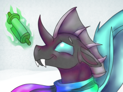 Size: 1600x1200 | Tagged: safe, artist:brainiac, thorax, changeling, g4, the times they are a changeling, bust, clothes, cute, green fire, letter, male, portrait, scarf, scroll, solo