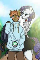 Size: 816x1215 | Tagged: safe, artist:h0neymo0n, button mash, rarity, anthro, g4, blushing, duo, female, male, rarimash, shipping, straight