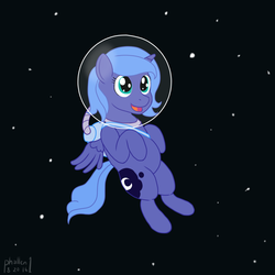 Size: 1200x1200 | Tagged: safe, artist:phallen1, princess luna, g4, air tank, female, filly, floating, newbie artist training grounds, solo, space, space helmet, stars, woona