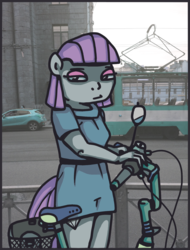 Size: 1444x1897 | Tagged: safe, artist:grinwild, maud pie, anthro, g4, bicycle, cutie mark, female, irl, photo, ponies in real life, solo