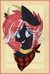 Size: 966x1425 | Tagged: safe, artist:tay-niko-yanuciq, oc, oc only, antlers, bandana, bust, colored pupils, solo