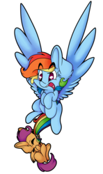 Size: 5175x8770 | Tagged: safe, artist:cutepencilcase, rainbow dash, scootaloo, 28 pranks later, g4, absurd resolution, cute, cutealoo, dashabetes, open mouth, scootalove, simple background, tail bite, transparent background