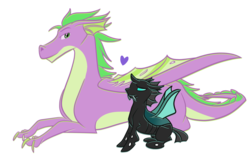 Size: 1600x1067 | Tagged: dead source, safe, artist:stjarnamenne, spike, thorax, changeling, g4, the times they are a changeling, adult spike, gay, heart, male, older, ship:thoraxspike, shipping, size difference, winged spike, wings