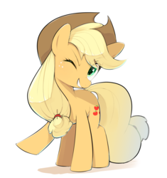 Size: 1280x1360 | Tagged: safe, artist:30clock, applejack, pony, g4, female, looking at you, one eye closed, simple background, solo, white background, wink