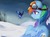 Size: 2700x2000 | Tagged: safe, artist:haidiannotes, rainbow dash, butterfly, pegasus, pony, g4, beautiful, female, goggles, grin, high res, lidded eyes, mare, raised hoof, sitting, smiling, snow, solo, spread wings, watching, winter