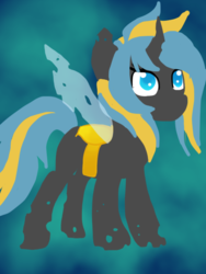 Size: 600x800 | Tagged: safe, artist:silversthreads, oc, oc only, oc:echo, changeling, blue changeling, double colored changeling, lineless, solo, yellow changeling