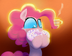Size: 1400x1100 | Tagged: safe, artist:talonsofwater, pinkie pie, g4, coffee, donut, eating, female, food, solo