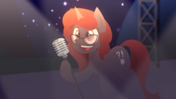 Size: 1366x768 | Tagged: safe, artist:treblesketchofficial, oc, oc only, oc:curse word, gift art, glasses, microphone, night, open mouth, singing, smiling, solo, spotlight, stage, stars, video, youtube, youtube link