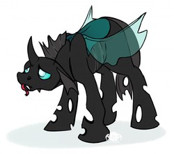 Size: 1280x1132 | Tagged: safe, artist:irishthorns, thorax, changeling, g4, the times they are a changeling, male, sad, solo, tongue out