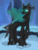 Size: 1536x2048 | Tagged: safe, artist:draconic-vulcano, thorax, changeling, g4, the times they are a changeling, cute, fangs, glowing eyes, lidded eyes, male, raised hoof, shy, smiling, snow, solo