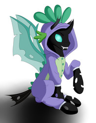 Size: 1668x2127 | Tagged: safe, artist:twigpony, thorax, changeling, g4, the times they are a changeling, clothes, cosplay, costume, cute, grin, kigurumi, male, onesie, raised hoof, sitting, smiling, solo, thorabetes