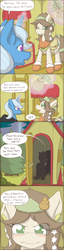 Size: 1280x4980 | Tagged: safe, artist:campus-cats, trixie, oc, oc:pine, pony, unicorn, ask pine pony, g4, cloak, clothes, comic, female, glowing horn, horn, magic, mare, telekinesis, trixie's wagon