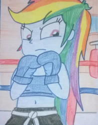 Size: 768x978 | Tagged: safe, artist:toyminator900, rainbow dash, equestria girls, g4, belly button, boxing, boxing gloves, midriff, punching bag, training
