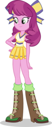 Size: 393x956 | Tagged: safe, artist:sunshi, cheerilee, equestria girls, g4, boots, bow, cheerileeder, cheerleader, clothes, equestria girls interpretation, female, freckles, miniskirt, pleated skirt, scene interpretation, shoes, simple background, skirt, white background