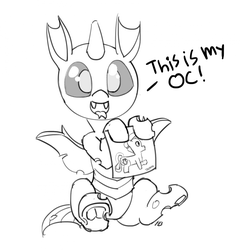 Size: 1280x1335 | Tagged: safe, artist:pabbley, crystal hoof, thorax, changeling, g4, the times they are a changeling, 30 minute art challenge, cute, dialogue, fangs, hoof hold, looking at you, male, monochrome, open mouth, sketch, smiling, solo, thorabetes, tongue out, underhoof