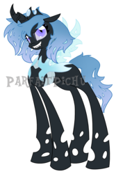 Size: 1024x1536 | Tagged: safe, artist:piichu-pi, oc, oc only, oc:tundra, changeling, blue changeling, obtrusive watermark, watermark