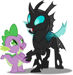 Size: 3872x4000 | Tagged: safe, artist:dashiesparkle, spike, thorax, changeling, g4, the times they are a changeling, .svg available, a changeling can change, duo, duo male, happy, high res, male, open mouth, simple background, singing, song, transparent background, vector