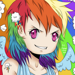 Size: 512x512 | Tagged: safe, artist:kyogurt-star459, rainbow dash, human, g4, female, humanized, solo, winged humanization