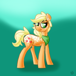 Size: 600x600 | Tagged: safe, artist:sallindaemon, applejack, g4, alternate design, appaloosa, female, hatless, missing accessory, neckerchief, simple background, solo, standing