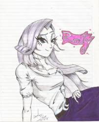 Size: 1024x1267 | Tagged: safe, artist:x-force02ranger, rarity, equestria girls, g4, breasts, female, lined paper, solo, traditional art, watermark