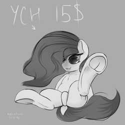 Size: 3000x3000 | Tagged: safe, artist:chapaevv, commission, high res, monochrome, sitting, solo, underhoof, your character here