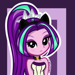 Size: 1136x1136 | Tagged: safe, artist:lyricgemva, aria blaze, equestria girls, ariabetes, bare shoulders, blushing, cat ears, clothes, cute, female, sleeveless, solo, strapless
