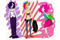 Size: 1969x1330 | Tagged: safe, artist:brassmonki1, pinkie pie, rainbow dash, rarity, human, g4, humanized, skinny, thin