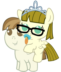 Size: 832x988 | Tagged: safe, artist:red4567, featherweight, zippoorwhill, pony, g4, baby, baby pony, cute, featherbetes, glasses, pacifier, ponies riding ponies, riding, zippoorbetes
