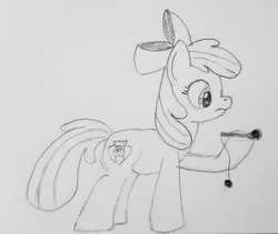 Size: 2000x1689 | Tagged: safe, artist:darelith, apple bloom, g4, cutie mark, female, monochrome, solo, the cmc's cutie marks, traditional art